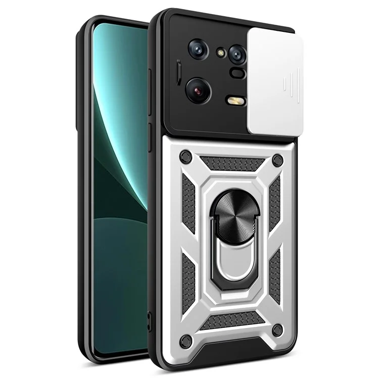 For Xiaomi 13 Pro 5G Ring Holder Kickstand Phone Case PC + TPU Slide Camera Protector Back Cover - Black-Cellmalls