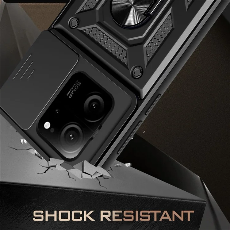 For Xiaomi Redmi K60 Ultra / 13T /  13T Pro Case PC+TPU Kickstand Phone Cover + Slide Lens Protection - Black-Cellmalls