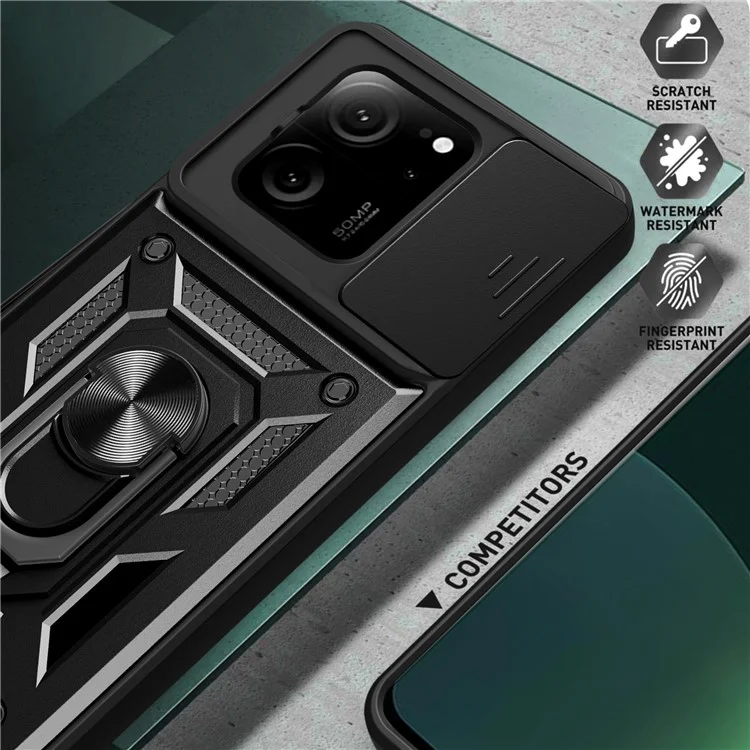 For Xiaomi Redmi K60 Ultra / 13T /  13T Pro Case PC+TPU Kickstand Phone Cover + Slide Lens Protection - Black-Cellmalls