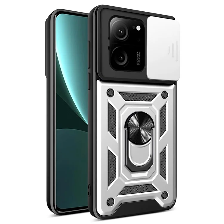 For Xiaomi Redmi K60 Ultra / 13T /  13T Pro Case PC+TPU Kickstand Phone Cover + Slide Lens Protection - Black-Cellmalls