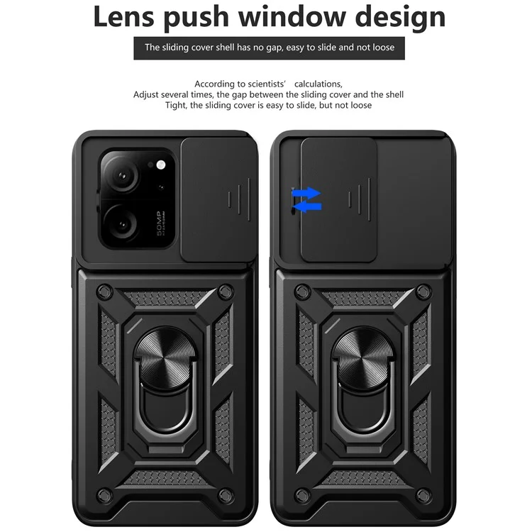 For Xiaomi Redmi K60 Ultra / 13T /  13T Pro Case PC+TPU Kickstand Phone Cover + Slide Lens Protection - Black-Cellmalls