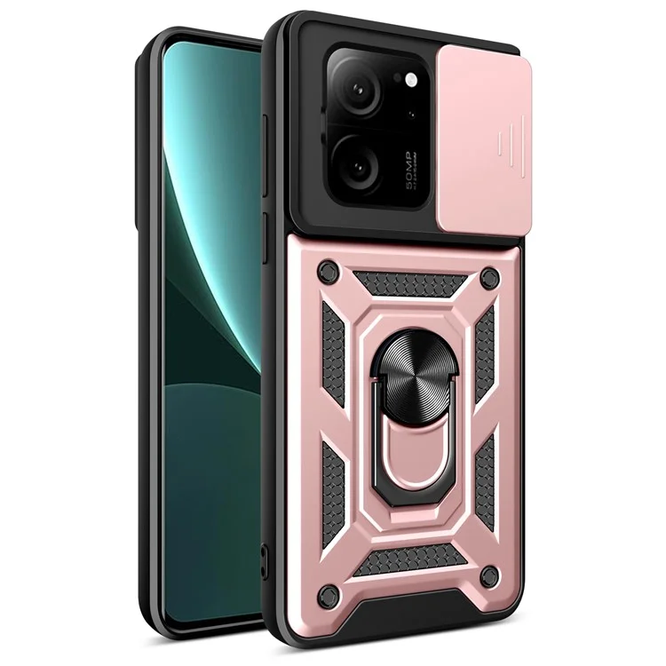 For Xiaomi Redmi K60 Ultra / 13T /  13T Pro Case PC+TPU Kickstand Phone Cover + Slide Lens Protection - Black-Cellmalls