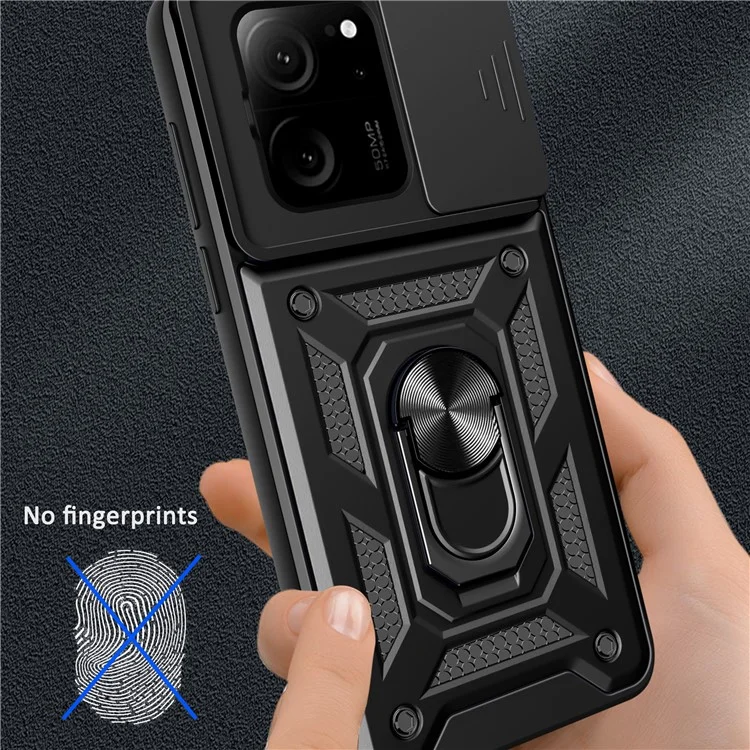 For Xiaomi Redmi K60 Ultra / 13T /  13T Pro Case PC+TPU Kickstand Phone Cover + Slide Lens Protection - Black-Cellmalls