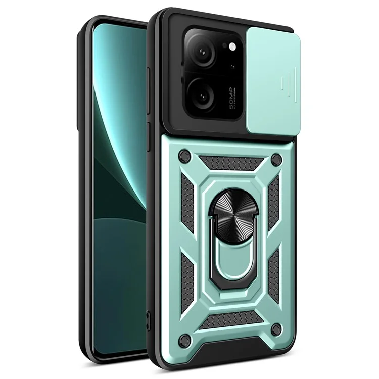 For Xiaomi Redmi K60 Ultra / 13T /  13T Pro Case PC+TPU Kickstand Phone Cover + Slide Lens Protection - Black-Cellmalls