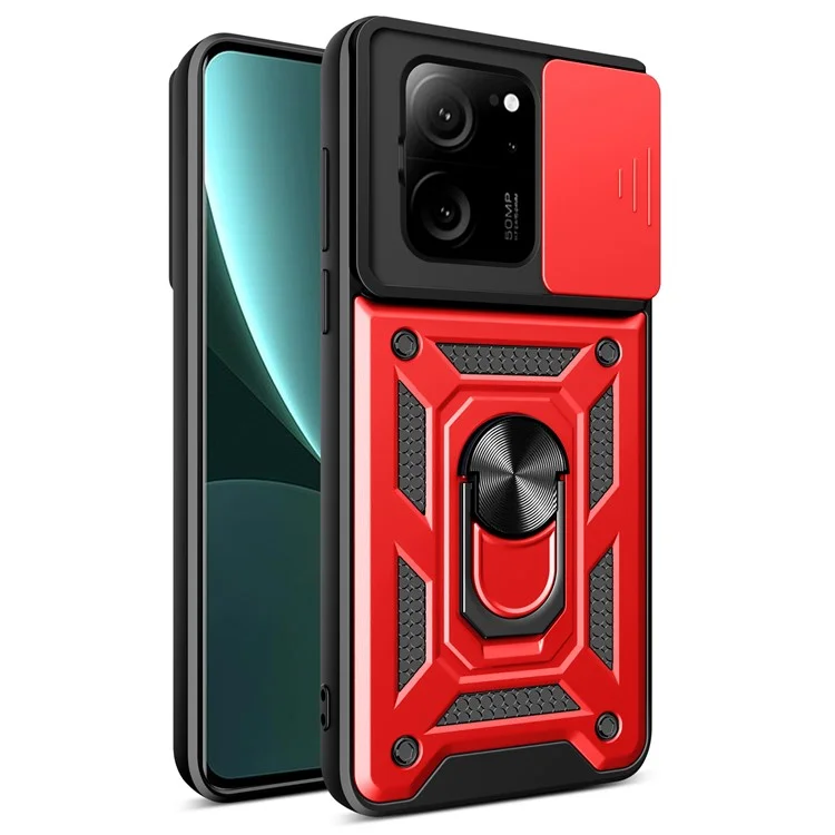 For Xiaomi Redmi K60 Ultra / 13T /  13T Pro Case PC+TPU Kickstand Phone Cover + Slide Lens Protection - Black-Cellmalls