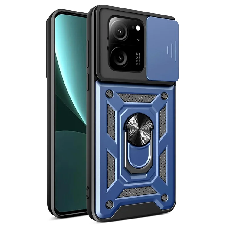 For Xiaomi Redmi K60 Ultra / 13T /  13T Pro Case PC+TPU Kickstand Phone Cover + Slide Lens Protection - Black-Cellmalls