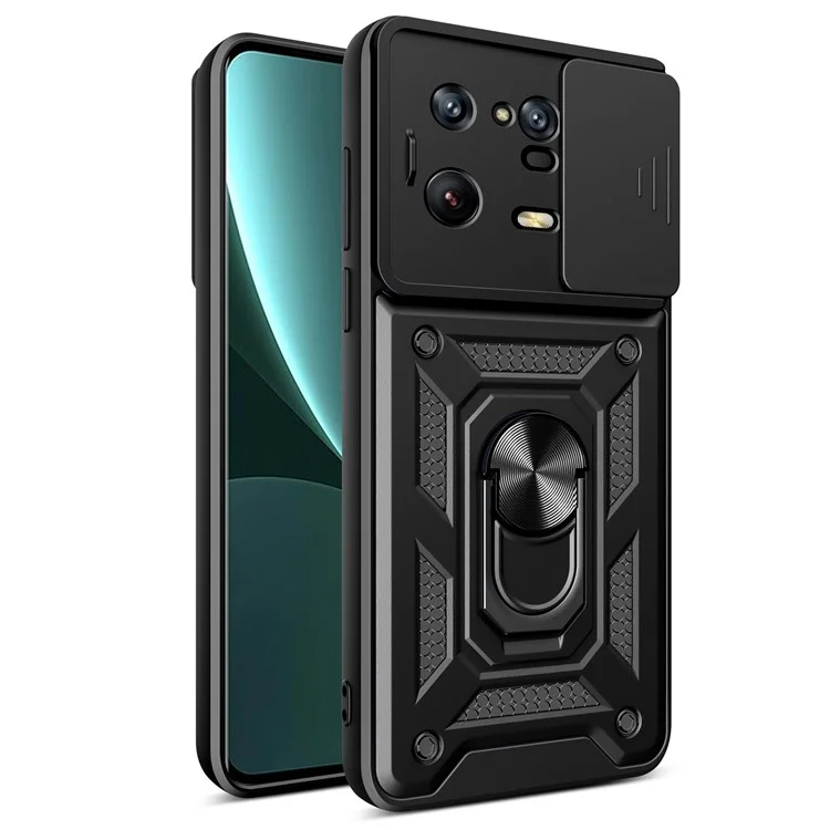 For Xiaomi 13 Pro 5G Ring Holder Kickstand Phone Case PC + TPU Slide Camera Protector Back Cover - Black-Cellmalls