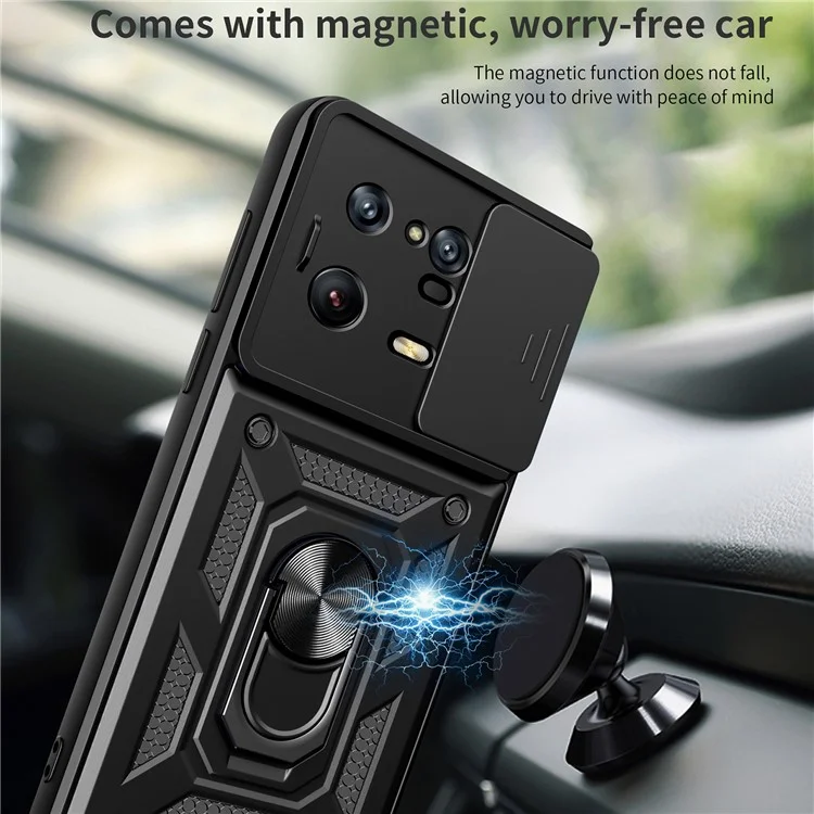 For Xiaomi 13 Pro 5G Ring Holder Kickstand Phone Case PC + TPU Slide Camera Protector Back Cover - Black-Cellmalls