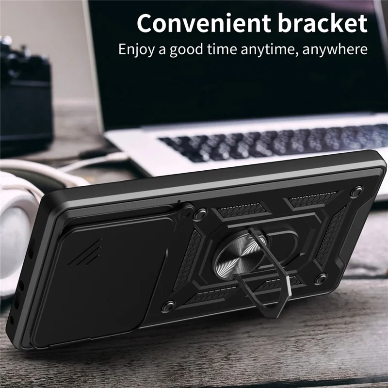 For Xiaomi 14T Case with Slide Camera Lid PC+TPU Kickstand Phone Cover - Black-Cellmalls