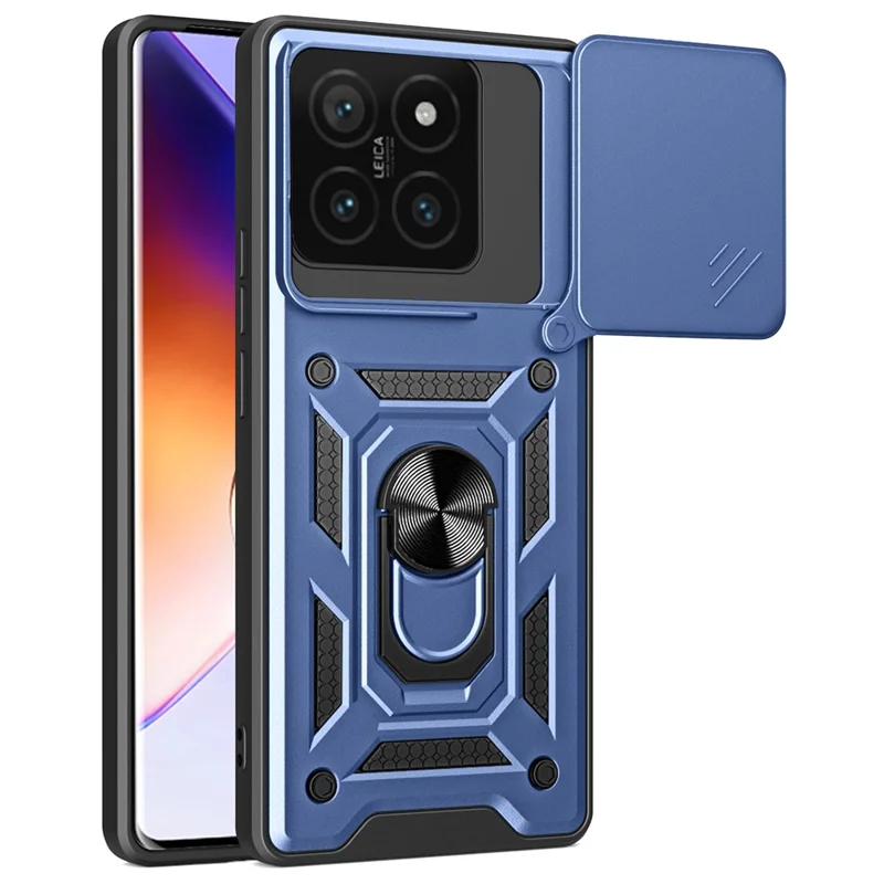 For Xiaomi 14T Case with Slide Camera Lid PC+TPU Kickstand Phone Cover - Black-Cellmalls