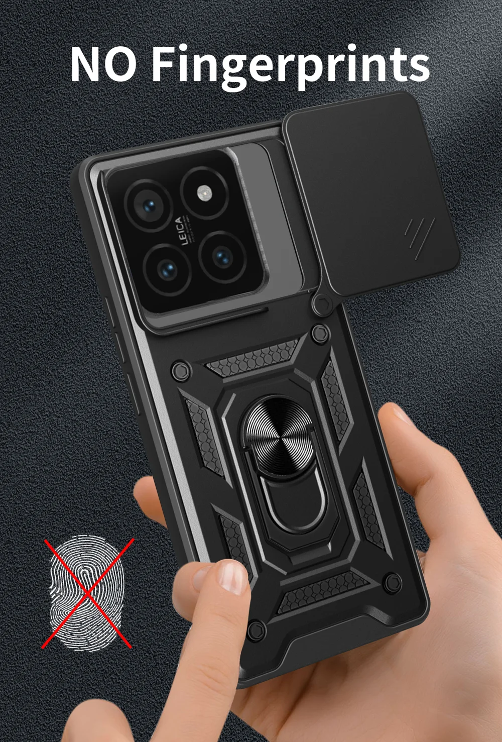 For Xiaomi 14T Pro Case with Slide Camera Lid PC+TPU Kickstand Phone Cover - Black-Cellmalls