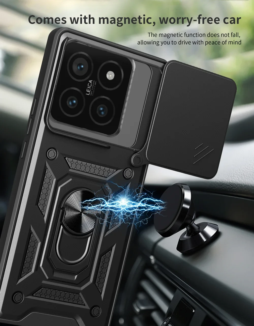 For Xiaomi 14T Pro Case with Slide Camera Lid PC+TPU Kickstand Phone Cover - Black-Cellmalls