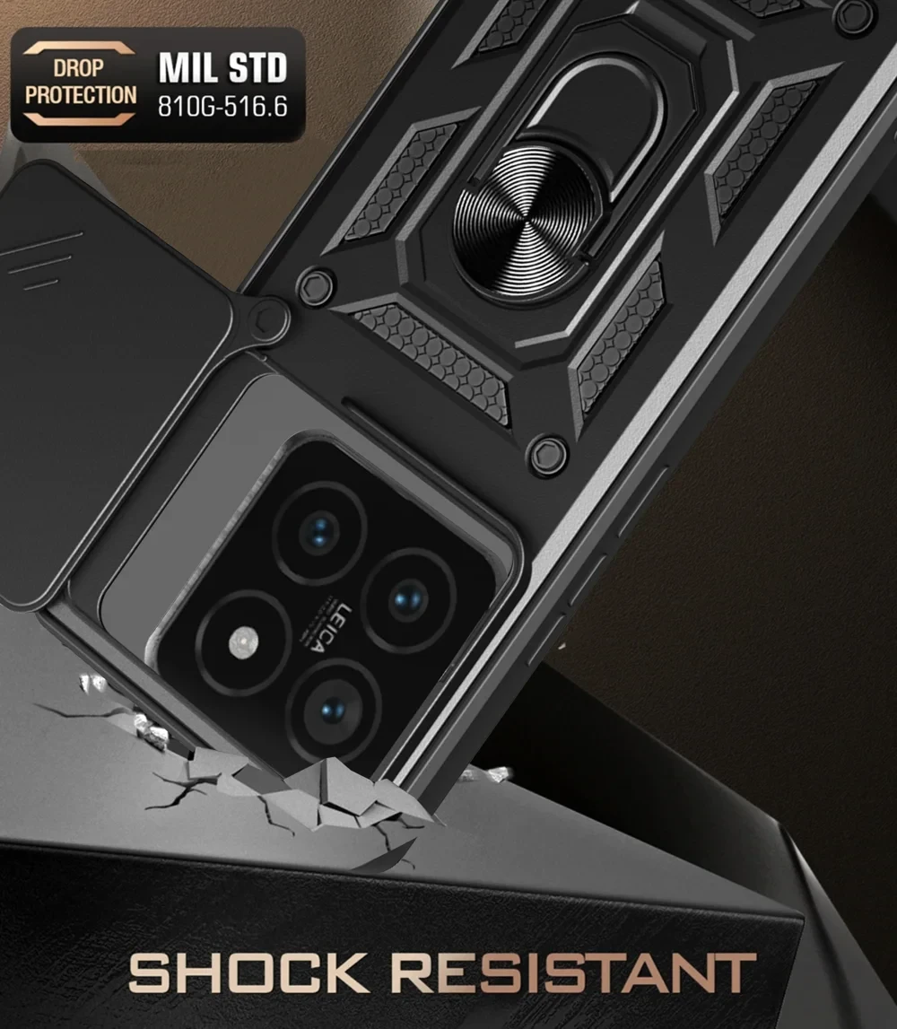 For Xiaomi 14T Pro Case with Slide Camera Lid PC+TPU Kickstand Phone Cover - Black-Cellmalls
