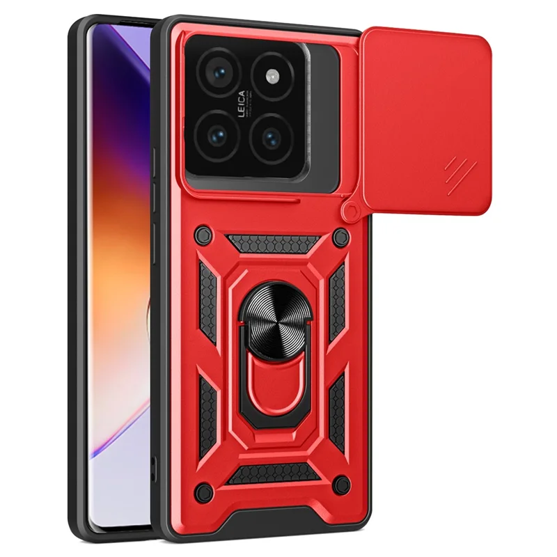 For Xiaomi 14T Pro Case with Slide Camera Lid PC+TPU Kickstand Phone Cover - Black-Cellmalls