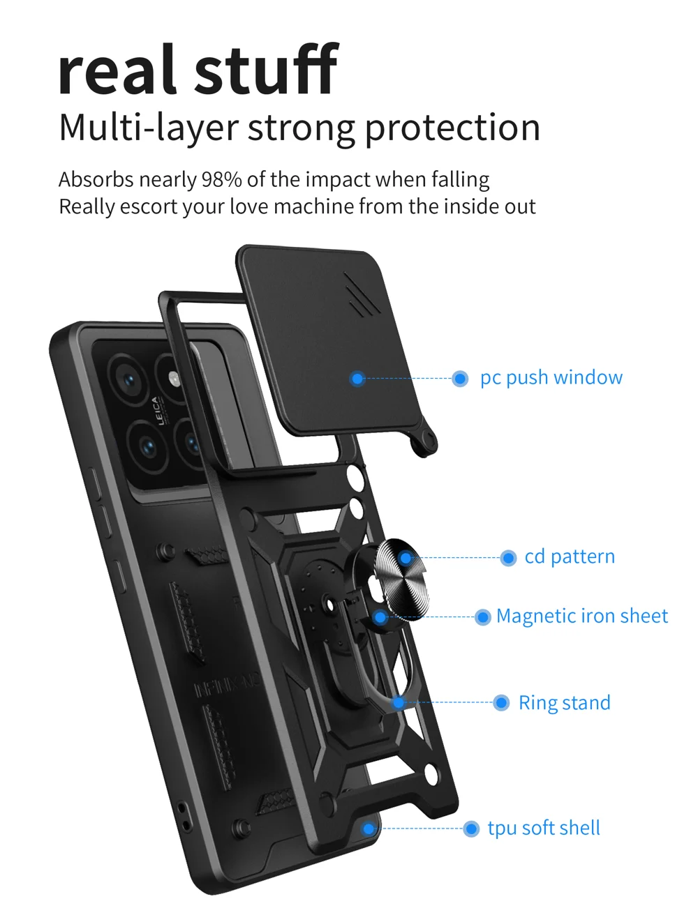 For Xiaomi 14T Pro Case with Slide Camera Lid PC+TPU Kickstand Phone Cover - Black-Cellmalls