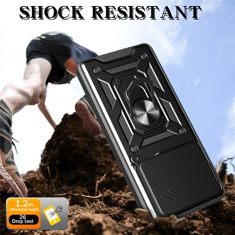 For Xiaomi 15 Case with Slide Camera Lid PC + TPU Kickstand Phone Cover - Black-Cellmalls