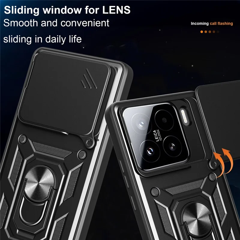 For Xiaomi 15 Case with Slide Camera Lid PC + TPU Kickstand Phone Cover - Black-Cellmalls