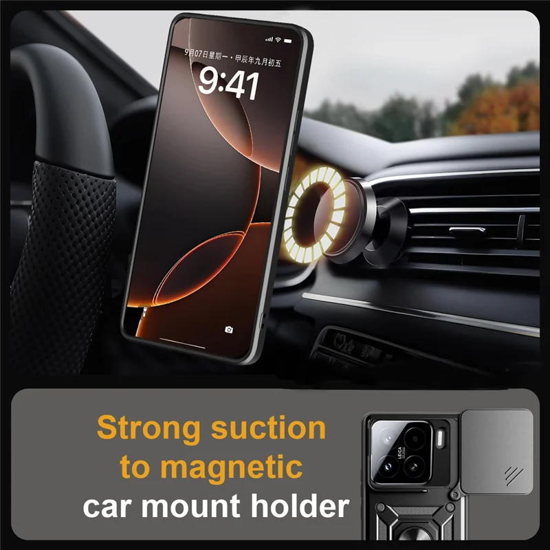 For Xiaomi 15 Case with Slide Camera Lid PC + TPU Kickstand Phone Cover - Black-Cellmalls
