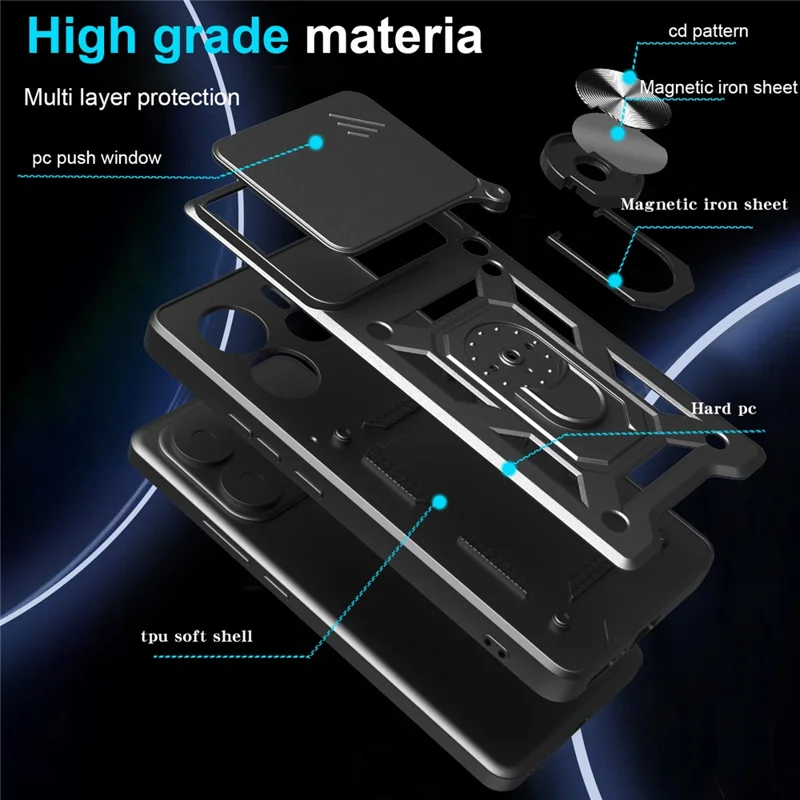For Xiaomi 15 Case with Slide Camera Lid PC + TPU Kickstand Phone Cover - Black-Cellmalls