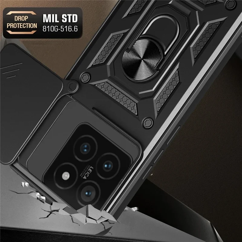 For Xiaomi 14T Case with Slide Camera Lid PC+TPU Kickstand Phone Cover - Black-Cellmalls