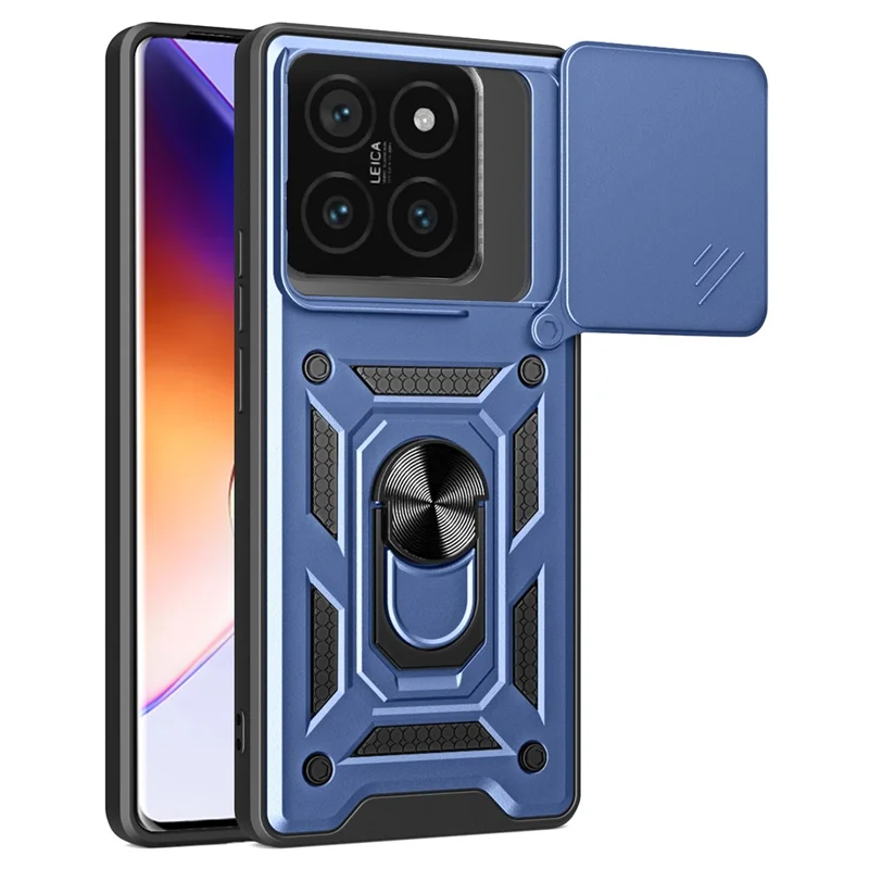 For Xiaomi 14T Pro Case with Slide Camera Lid PC+TPU Kickstand Phone Cover - Black-Cellmalls