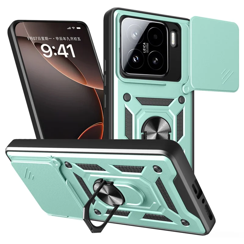 For Xiaomi 15 Case with Slide Camera Lid PC + TPU Kickstand Phone Cover - Black-Cellmalls