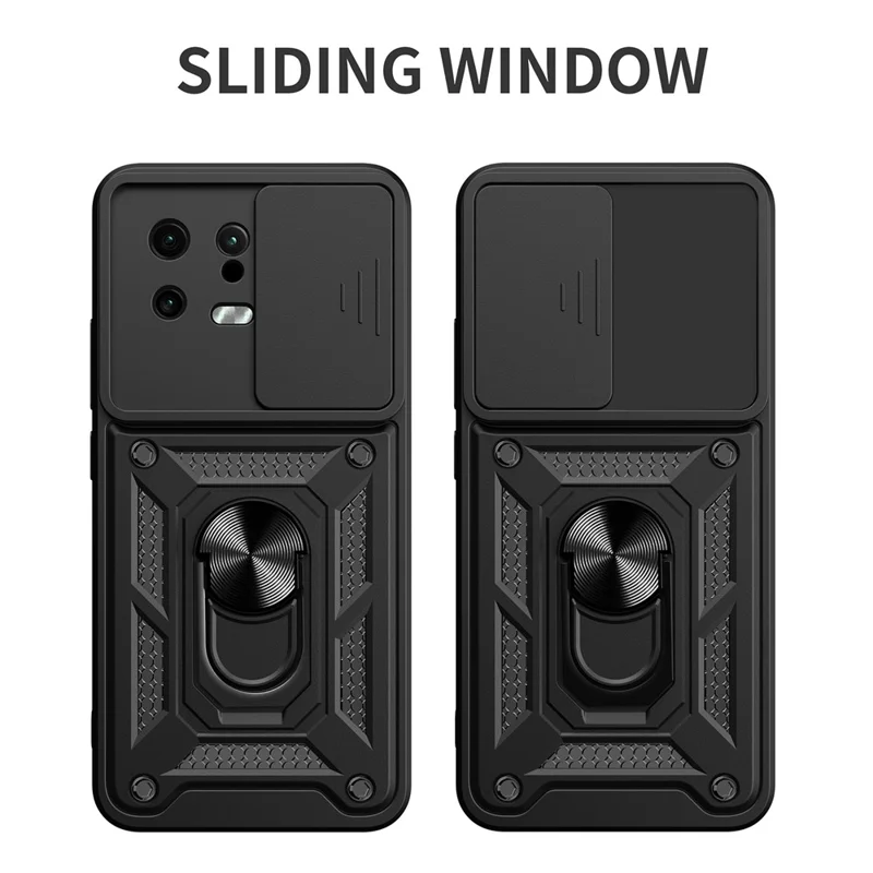 For Xiaomi 13 Lite / Civi 2 5G Kickstand PC+TPU Phone Case Slide Camera Lens Protection Phone Cover - Black-Cellmalls