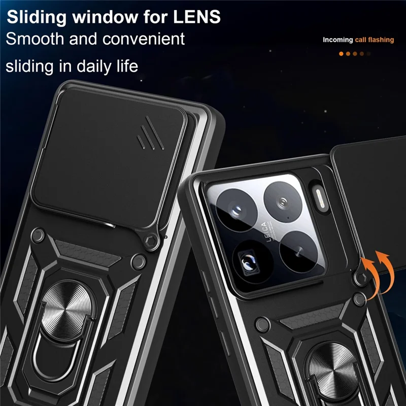 For Xiaomi 15 Pro Case with Slide Camera Lid PC + TPU Kickstand Phone Cover - Black-Cellmalls