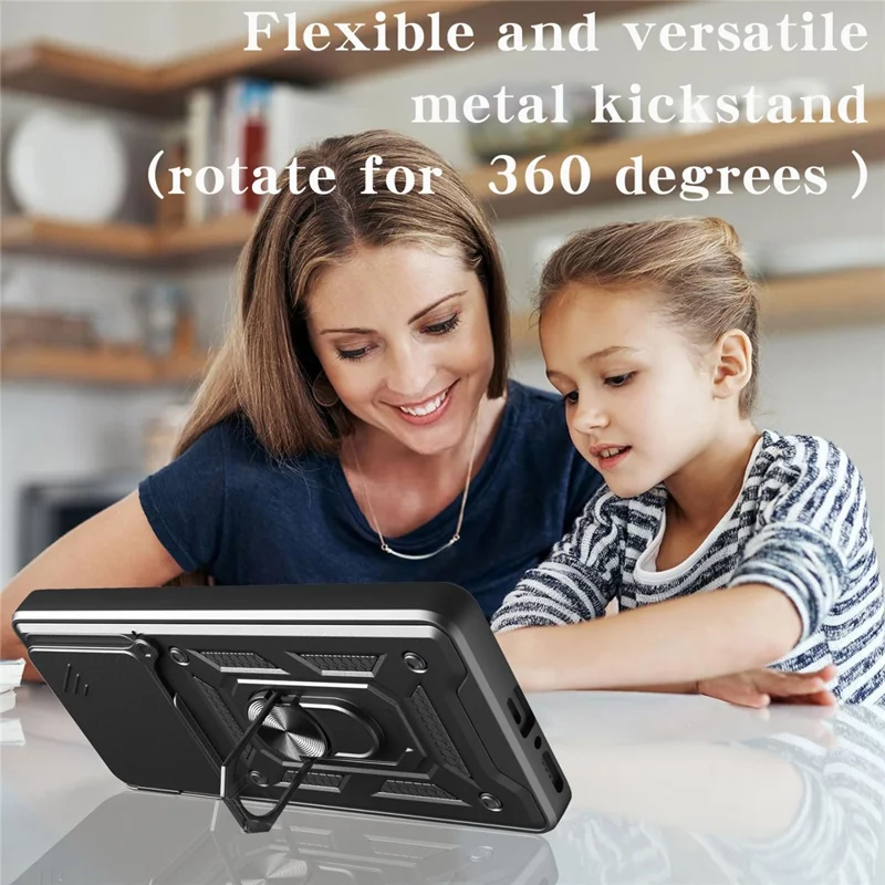 For Xiaomi 15 Pro Case with Slide Camera Lid PC + TPU Kickstand Phone Cover - Black-Cellmalls