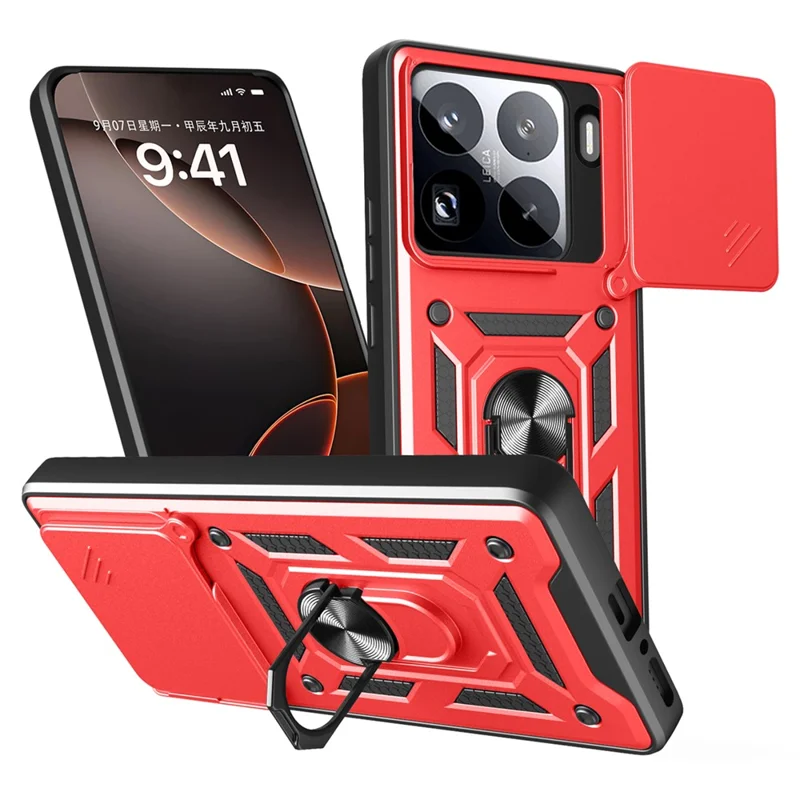 For Xiaomi 15 Pro Case with Slide Camera Lid PC + TPU Kickstand Phone Cover - Black-Cellmalls