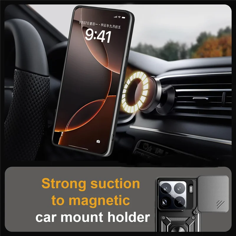 For Xiaomi 15 Pro Case with Slide Camera Lid PC + TPU Kickstand Phone Cover - Black-Cellmalls