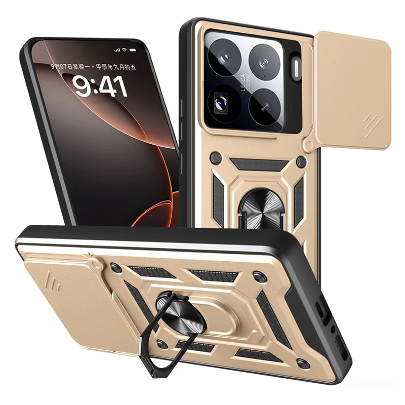 For Xiaomi 15 Pro Case with Slide Camera Lid PC + TPU Kickstand Phone Cover - Black-Cellmalls