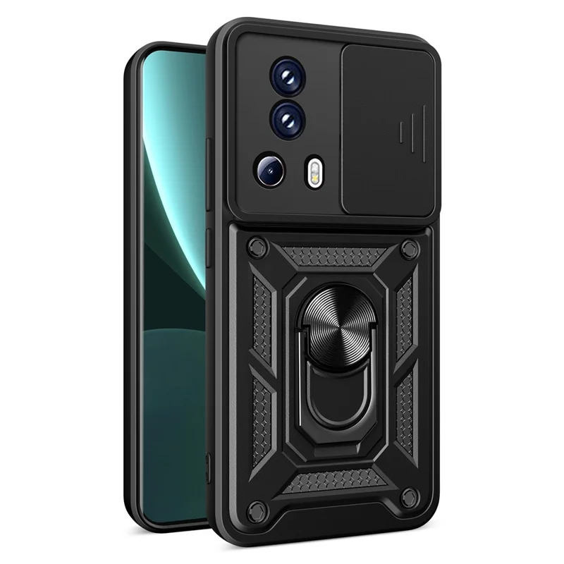 For Xiaomi 13 Lite / Civi 2 5G Kickstand PC+TPU Phone Case Slide Camera Lens Protection Phone Cover - Black-Cellmalls