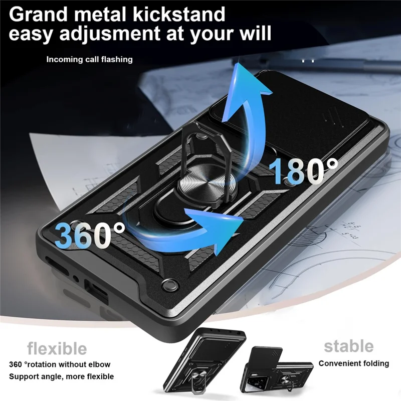 For Xiaomi 15 Pro Case with Slide Camera Lid PC + TPU Kickstand Phone Cover - Black-Cellmalls