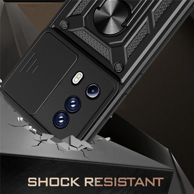 For Xiaomi 13 Lite / Civi 2 5G Kickstand PC+TPU Phone Case Slide Camera Lens Protection Phone Cover - Black-Cellmalls