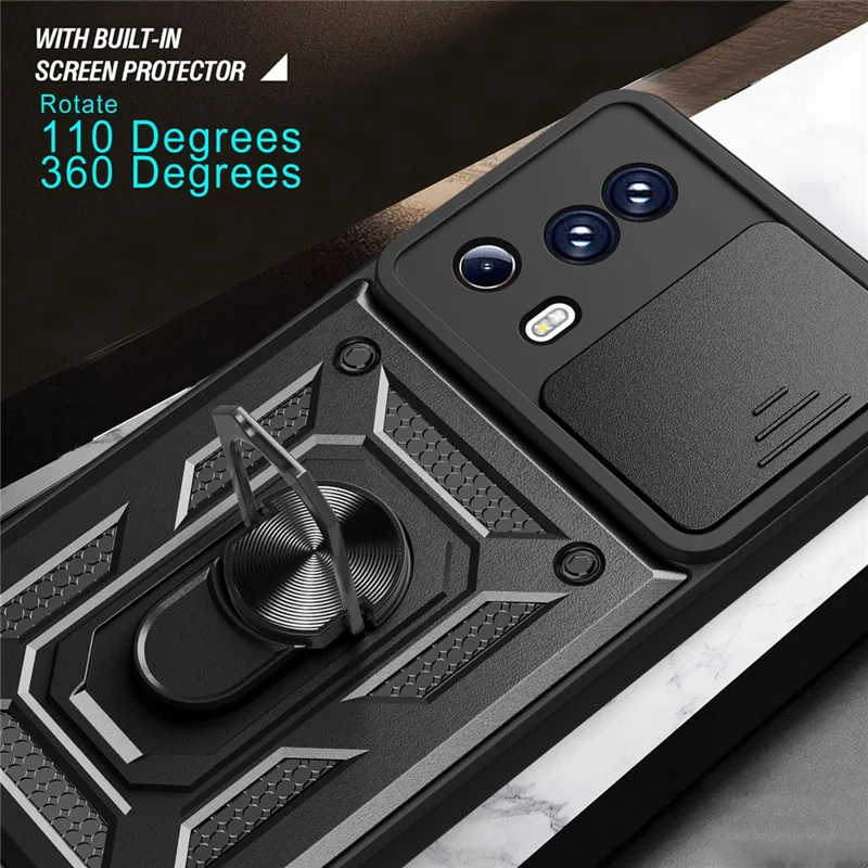 For Xiaomi 13 Lite / Civi 2 5G Kickstand PC+TPU Phone Case Slide Camera Lens Protection Phone Cover - Black-Cellmalls