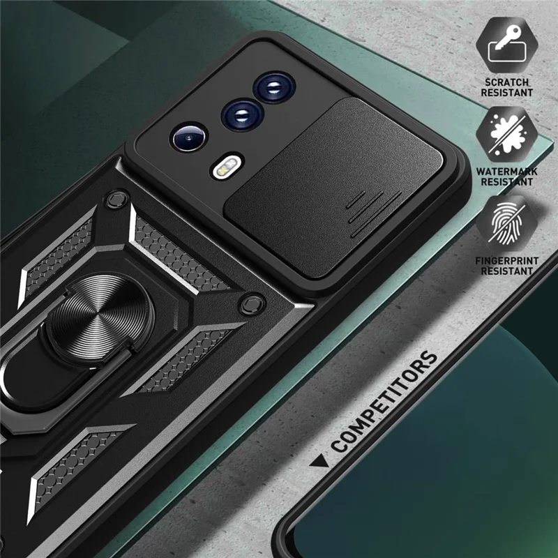 For Xiaomi 13 Lite / Civi 2 5G Kickstand PC+TPU Phone Case Slide Camera Lens Protection Phone Cover - Black-Cellmalls