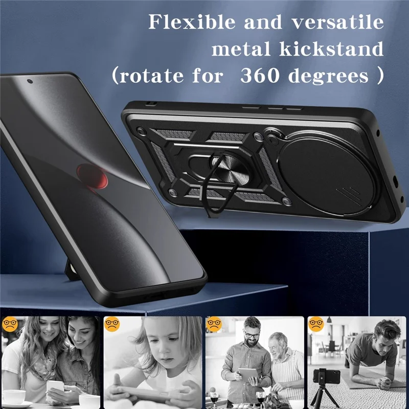For Xiaomi 15 Ultra Case with Slide Camera Lid PC + TPU Kickstand Phone Cover - Black-Cellmalls