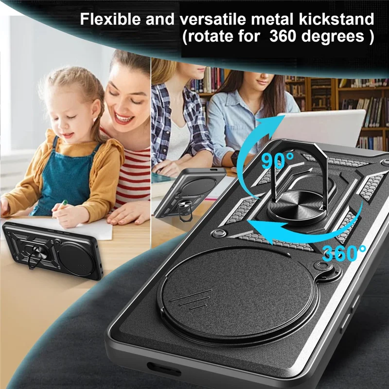 For Xiaomi 15 Ultra Case with Slide Camera Lid PC + TPU Kickstand Phone Cover - Black-Cellmalls