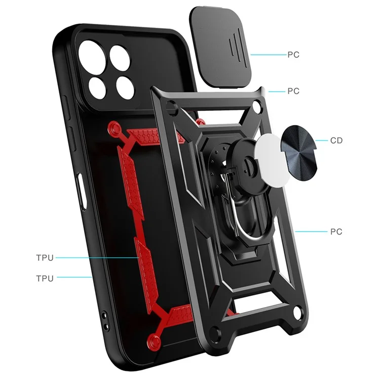 Shockproof Camera Slide Phone Case Cover with Kickstand Ring Holder for Xiaomi Mi 11 Lite 4G / 5G / 11 Lite 5G NE  - Black-Cellmalls