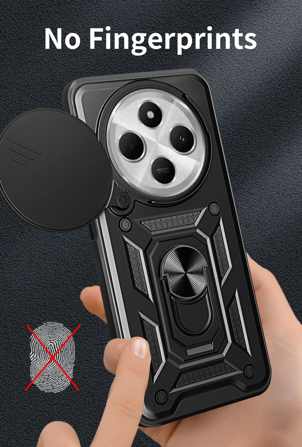 For Xiaomi Poco C75 4G / Redmi 14R 5G / 14C 4G Case with Slide Camera Lid PC+TPU Kickstand Phone Cover - Black-Cellmalls