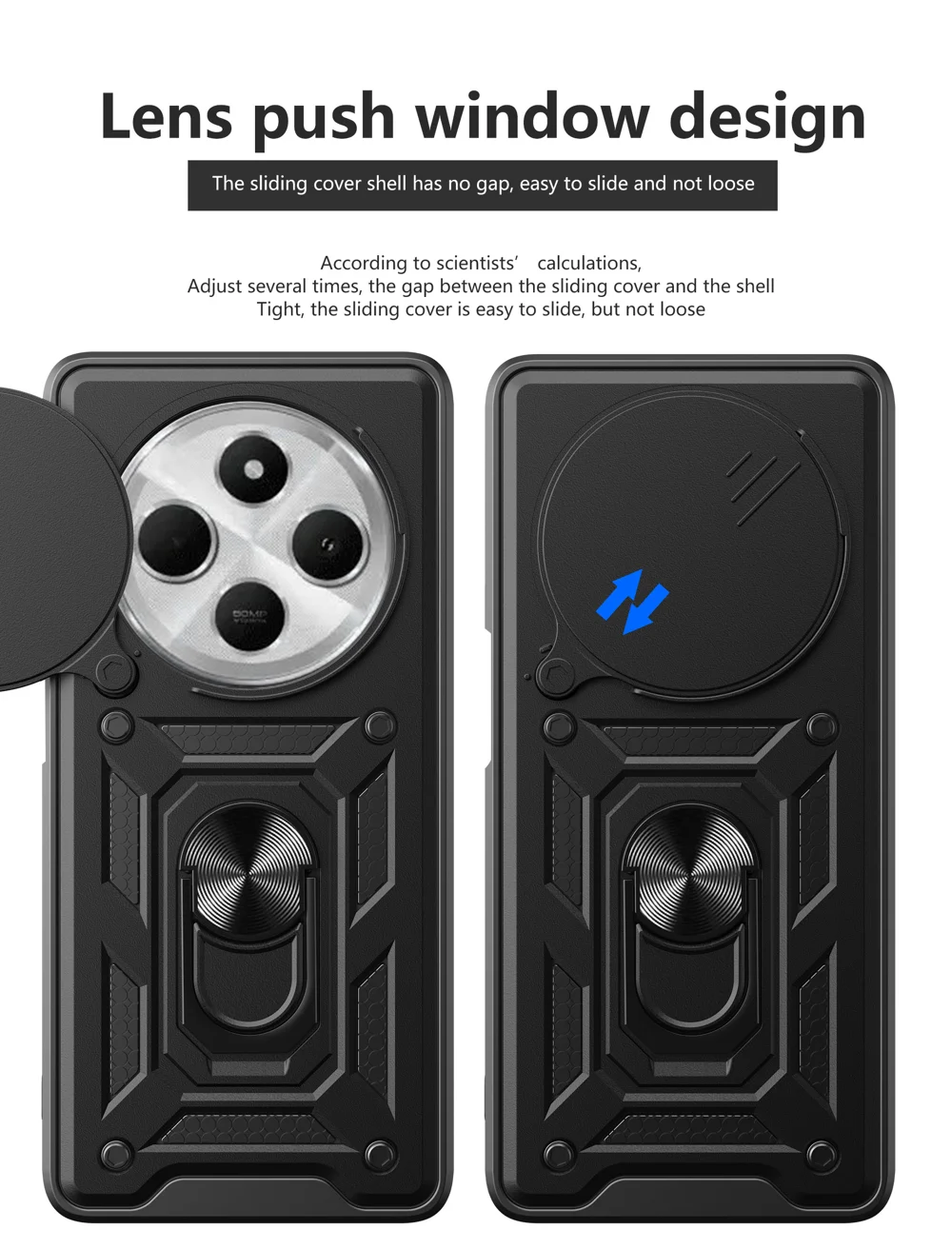 For Xiaomi Poco C75 4G / Redmi 14R 5G / 14C 4G Case with Slide Camera Lid PC+TPU Kickstand Phone Cover - Black-Cellmalls