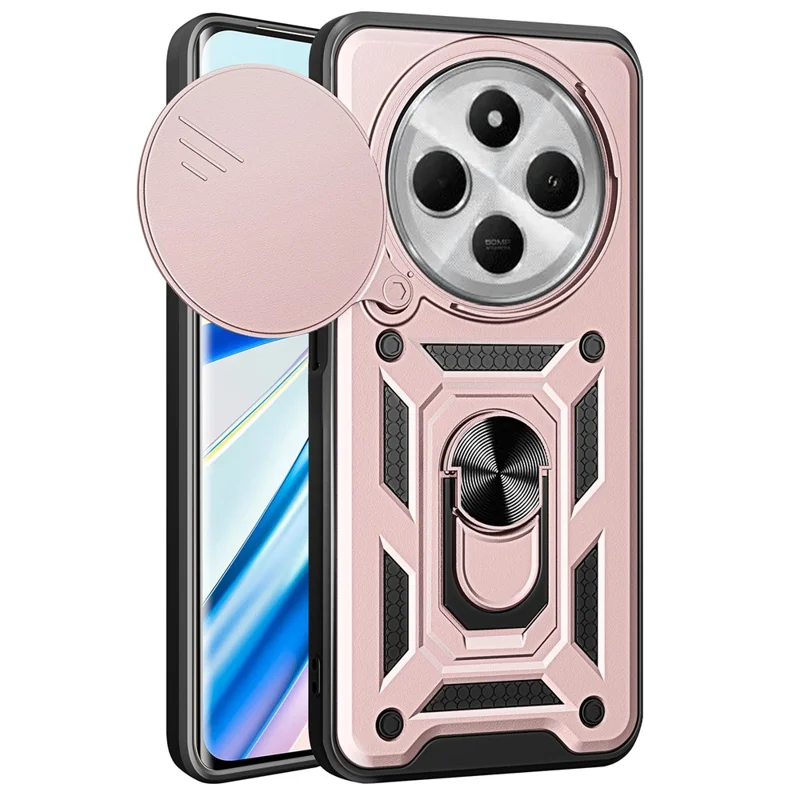 For Xiaomi Poco C75 4G / Redmi 14R 5G / 14C 4G Case with Slide Camera Lid PC+TPU Kickstand Phone Cover - Black-Cellmalls