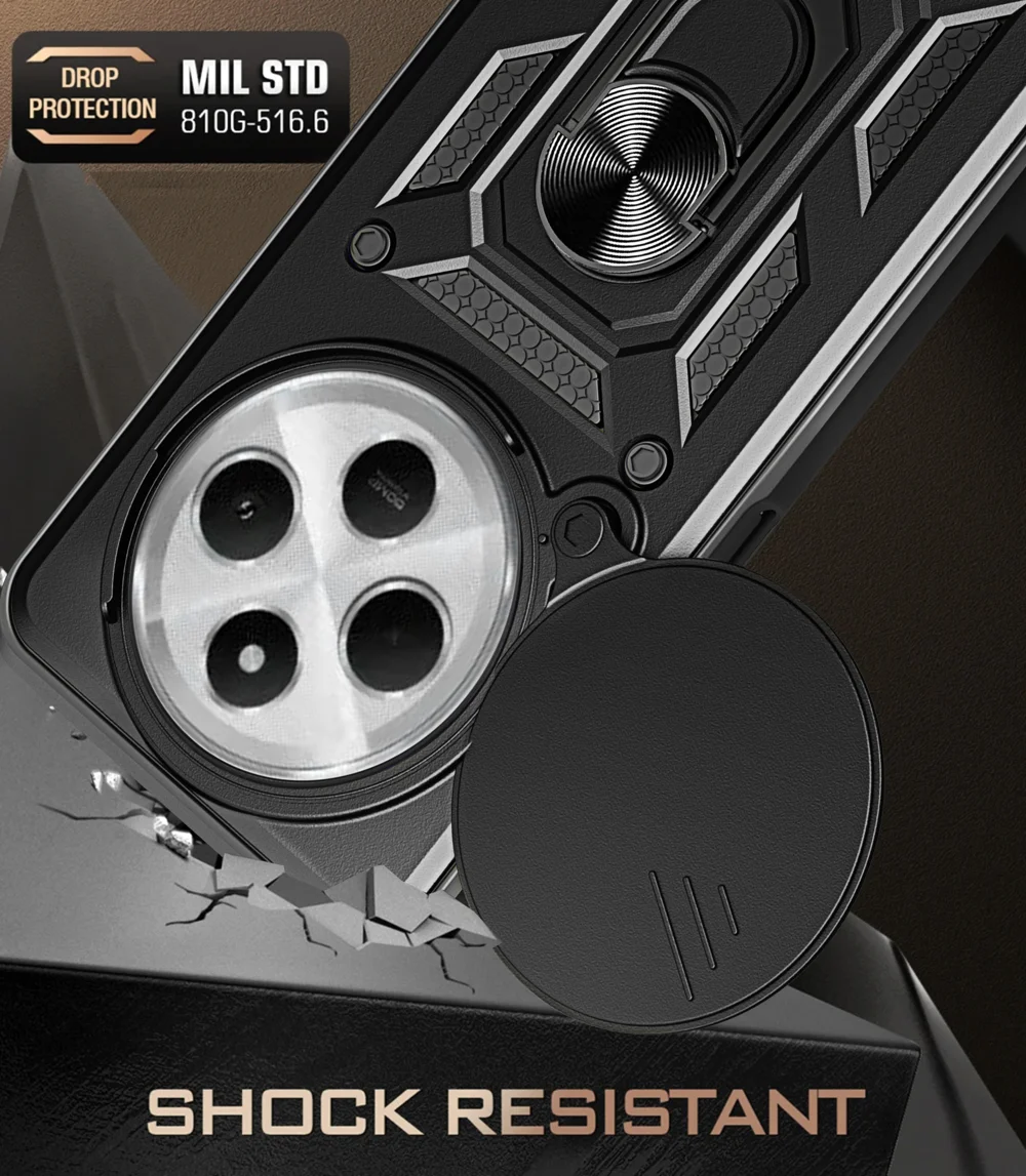 For Xiaomi Poco C75 4G / Redmi 14R 5G / 14C 4G Case with Slide Camera Lid PC+TPU Kickstand Phone Cover - Black-Cellmalls