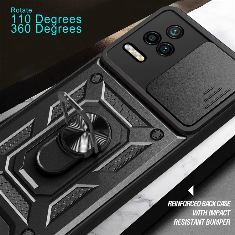 For Xiaomi Poco F4 5G / Redmi K40S 5G Kickstand PC + TPU Hybrid Cover Slide Camera Protection Phone Case - Black-Cellmalls