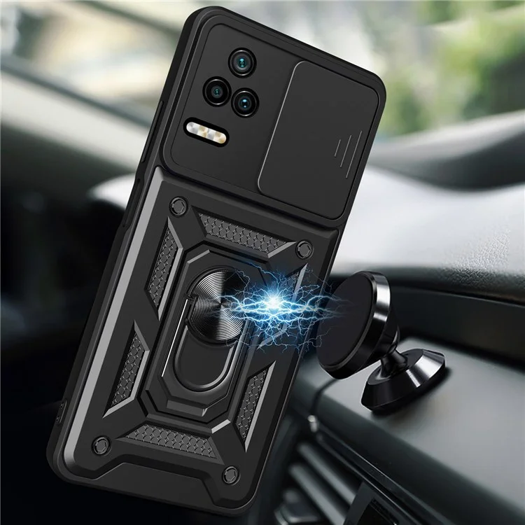 For Xiaomi Poco F4 5G / Redmi K40S 5G Kickstand PC + TPU Hybrid Cover Slide Camera Protection Phone Case - Black-Cellmalls