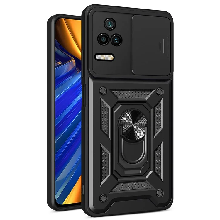 For Xiaomi Poco F4 5G / Redmi K40S 5G Kickstand PC + TPU Hybrid Cover Slide Camera Protection Phone Case - Black-Cellmalls