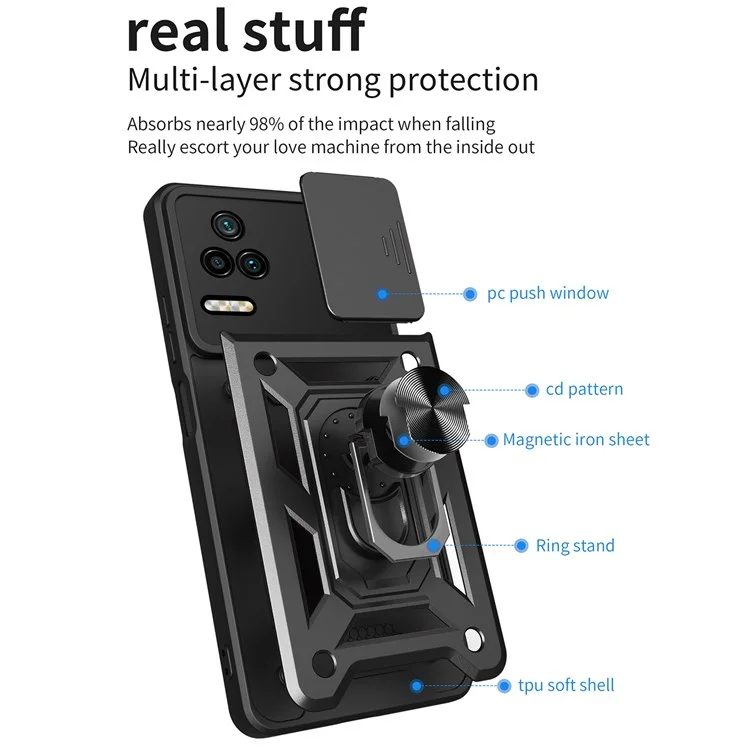 For Xiaomi Poco F4 5G / Redmi K40S 5G Kickstand PC + TPU Hybrid Cover Slide Camera Protection Phone Case - Black-Cellmalls