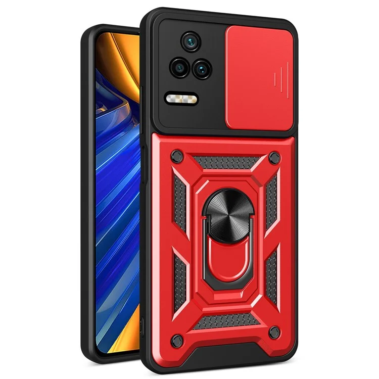 For Xiaomi Poco F4 5G / Redmi K40S 5G Kickstand PC + TPU Hybrid Cover Slide Camera Protection Phone Case - Black-Cellmalls