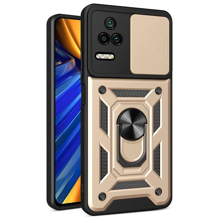 For Xiaomi Poco F4 5G / Redmi K40S 5G Kickstand PC + TPU Hybrid Cover Slide Camera Protection Phone Case - Black-Cellmalls